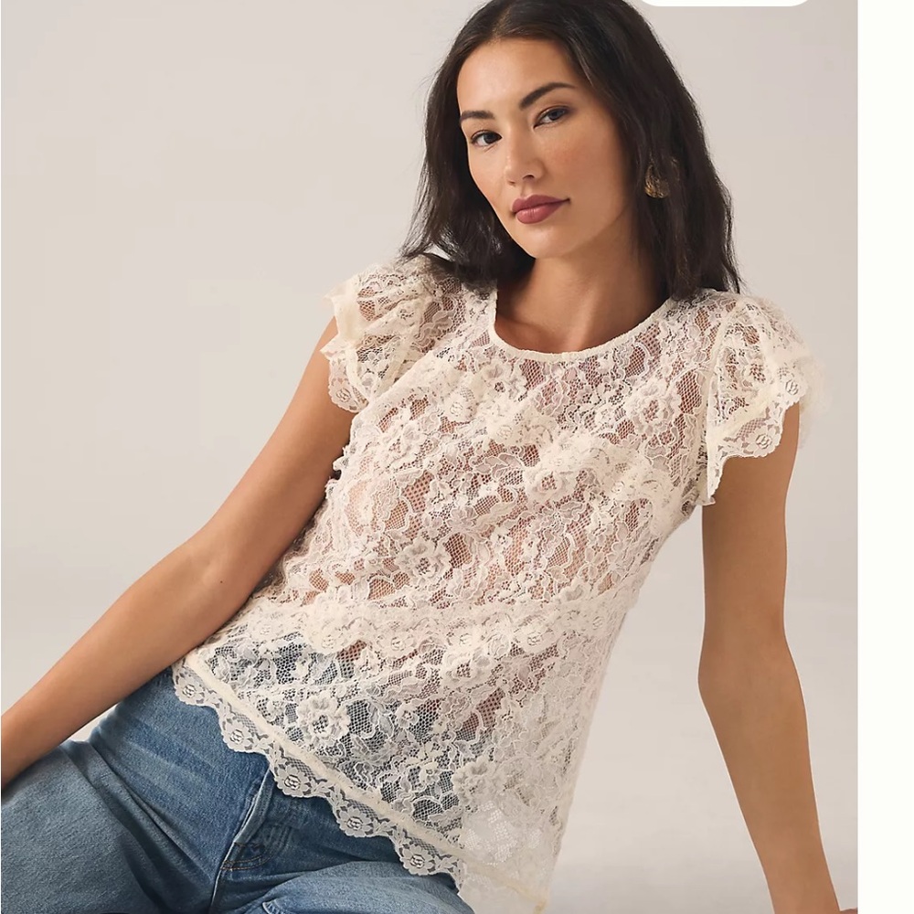 NWT Anthropologie sheer lace tee size S